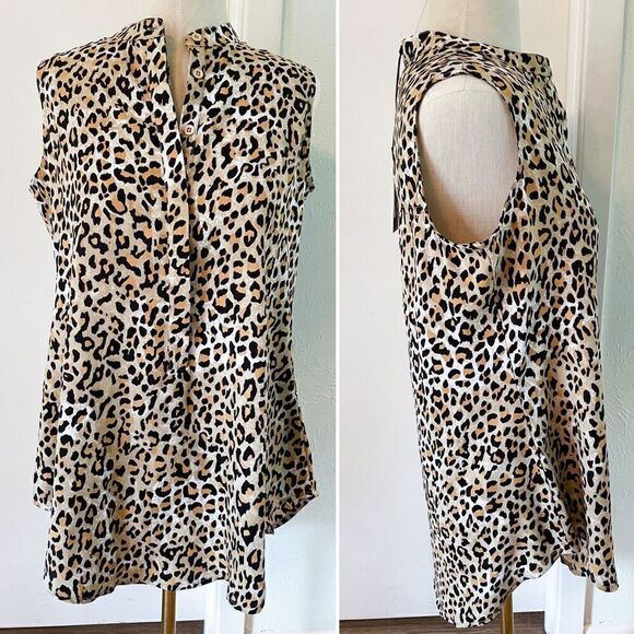 DG2 by Diane Gilman Printed Buttoned Shirt - Animal Leopard Sleeveless - Picture 1 of 2